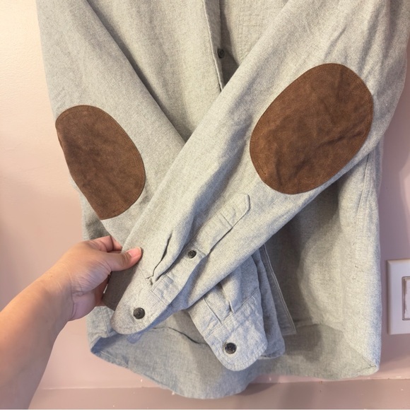 J.Crew Heathered Chamois Buttondown Leather Elbow Patches Gray Men Size L - Picture 4 of 8